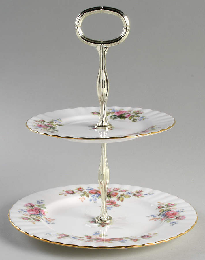 Moss Rose (Montrose Shape) 2-Tiered Serving Tray (Salad & Bread/Butter Plate) by Royal Albert-1