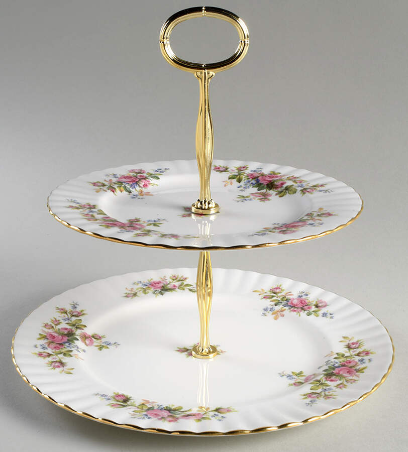 Moss Rose (Montrose Shape) 6 5/8"-10"  2 Tiered Serving Tray (Dp, Sp) HC by Royal Albert-1