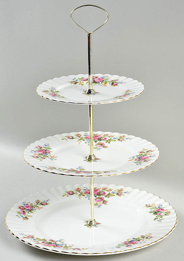Moss Rose (Montrose Shape) 3-Tiered Serving Tray (DP, SP, BB) by Royal Albert-1