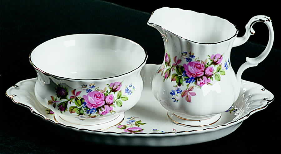 Moss Rose (Montrose Shape) Mini Creamer & Open Sugar with Tray by Royal Albert-1