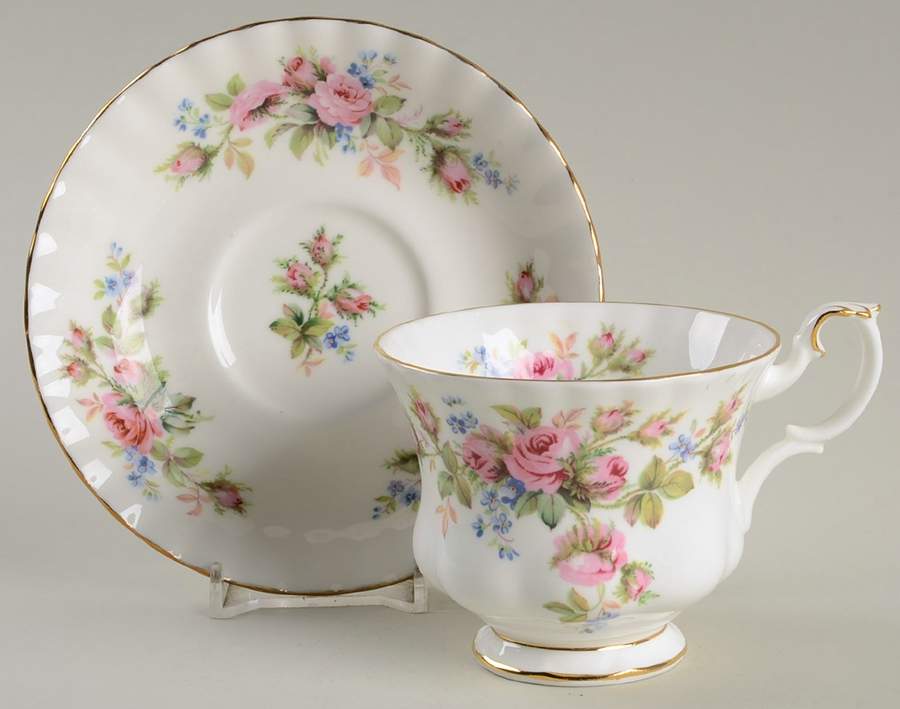 Moss Rose (Montrose Shape) Footed Cup & Saucer Set by Royal Albert-1
