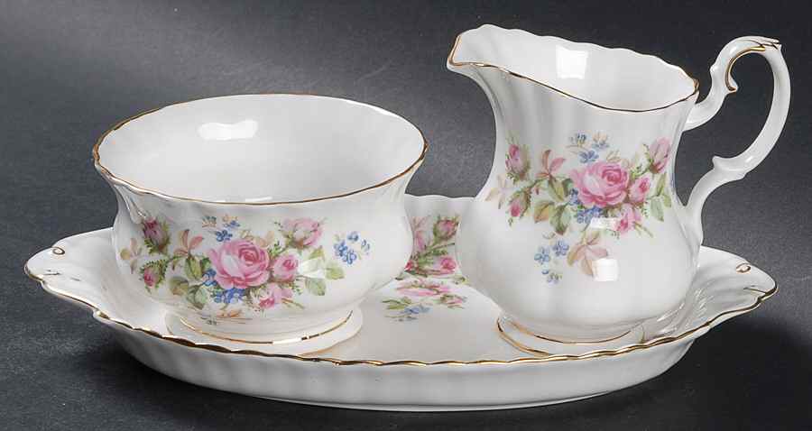 Moss Rose (Montrose Shape) Creamer & Open Sugar with Tray by Royal Albert-1