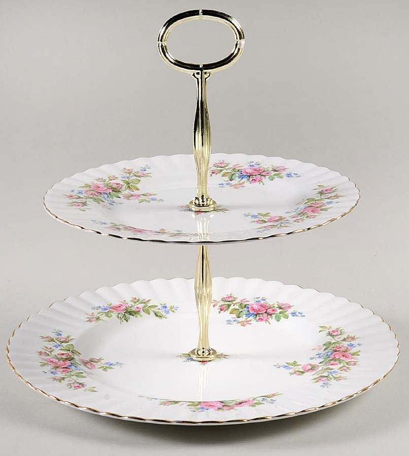 Moss Rose (Montrose Shape) 2 Tiered Serving Tray (Dinner & Salad Plate) by Royal Albert-1