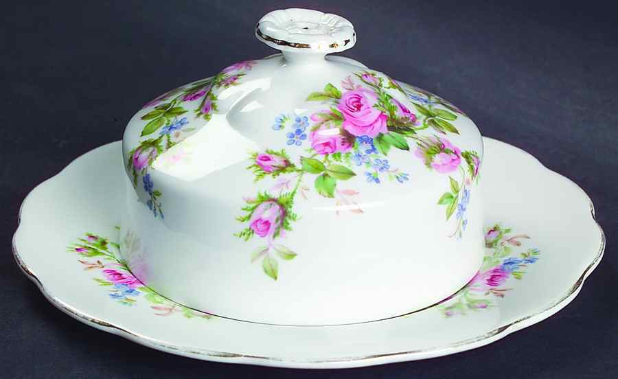 Moss Rose (Hampton, Older) Round Covered Butter (Uses Bread & Butter Plate) by Royal Albert-1