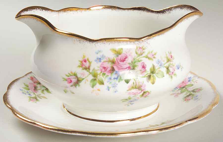 Moss Rose (Hampton, Older) Gravy Boat with Attached Underplate by Royal Albert-1