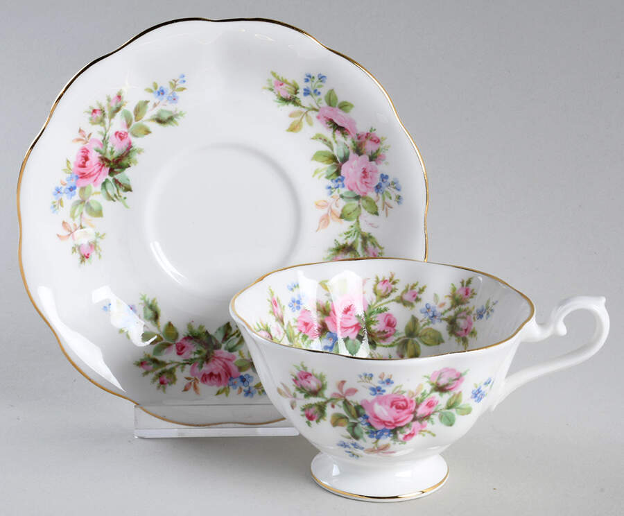 Moss Rose (Hampton, New) Footed Cup & Saucer Set by Royal Albert-1
