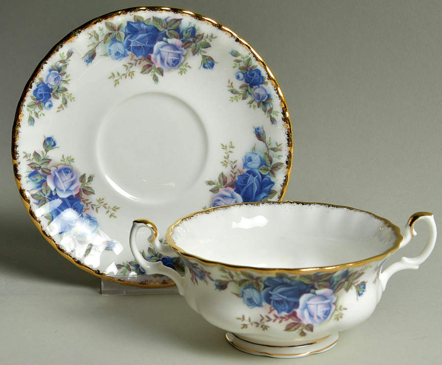 Moonlight Rose Footed Cream Soup Bowl & Saucer Set by Royal Albert-1
