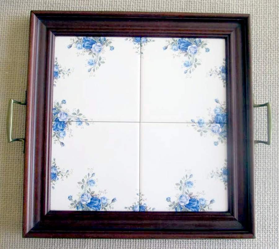 Moonlight Rose Square Wood Frame Tea Tray with Tile Insert by Royal Albert-1