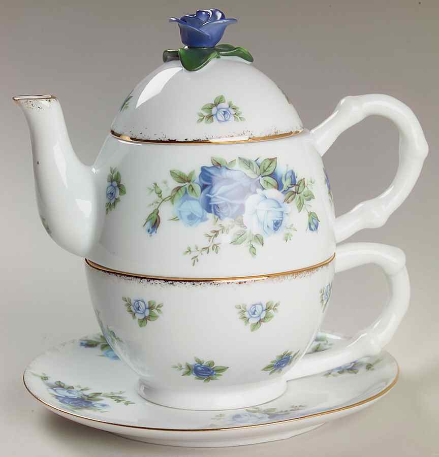 Moonlight Rose Individual Teapot & Lid with Cup & Saucer by Royal Albert-1