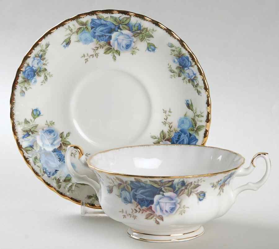 Moonlight Rose Footed Cream Soup Bowl & Saucer Set by Royal Albert-1
