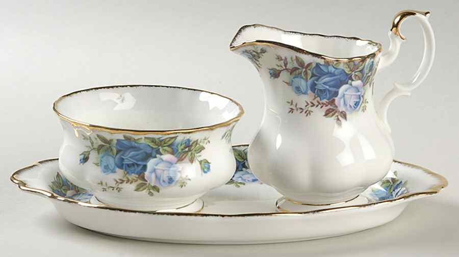 Moonlight Rose Creamer & Open Sugar with Tray by Royal Albert-1