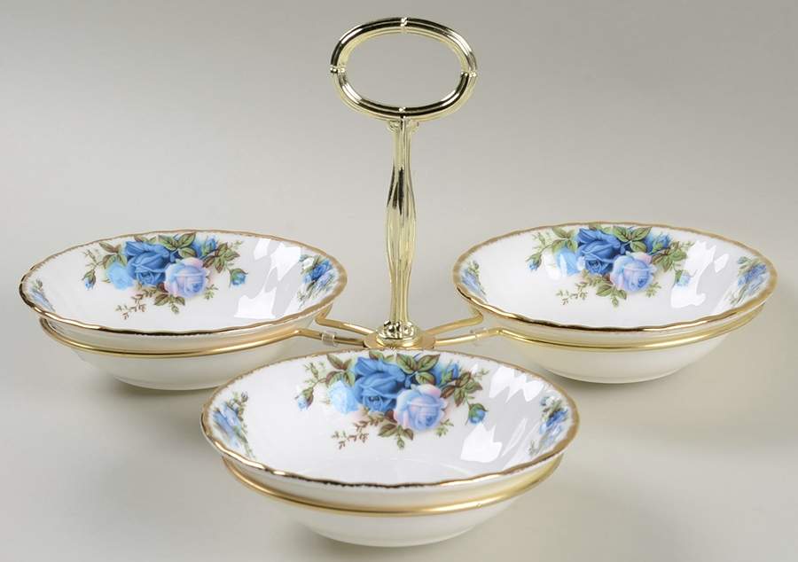 Moonlight Rose 7" x 12" 3-Part Relish & Metal Stand (FR) HC by Royal Albert-1