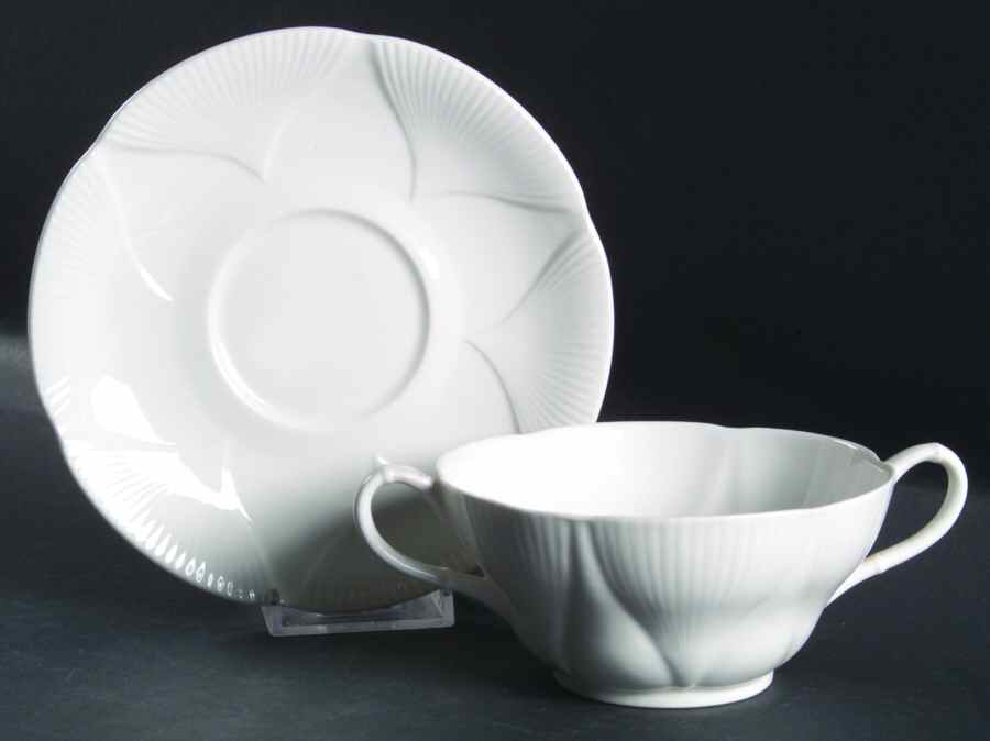 Morning Star (All White) Footed Cream Soup Bowl & Saucer Set by Royal Albert-1