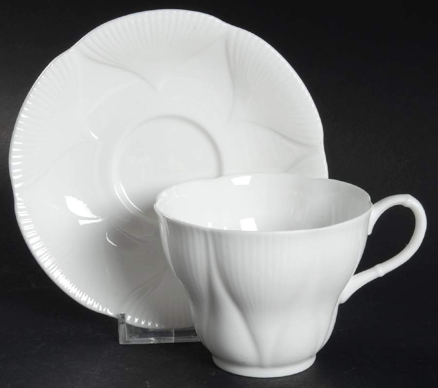 Morning Star (All White) Flat Cup & Saucer Set by Royal Albert-1