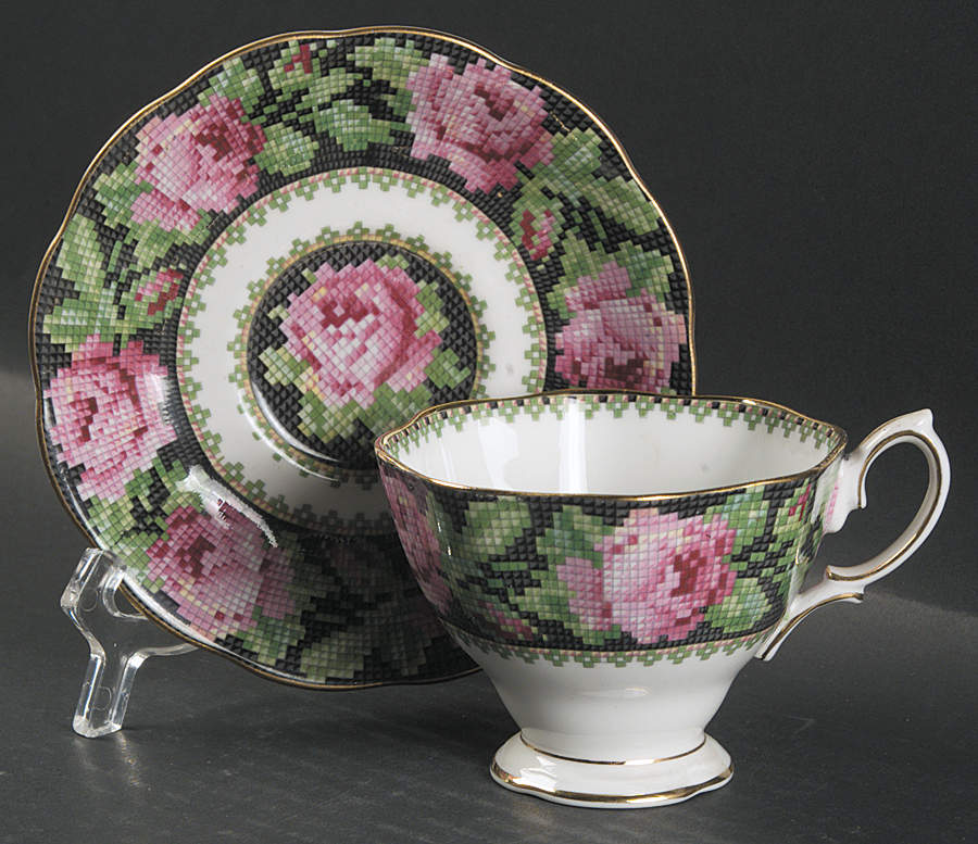 Needle Point Footed Cup & Saucer Set by Royal Albert-1