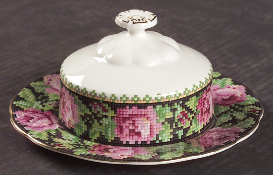 Needle Point Round Covered Butter (Uses Bread & Butter Plate) by Royal Albert-1