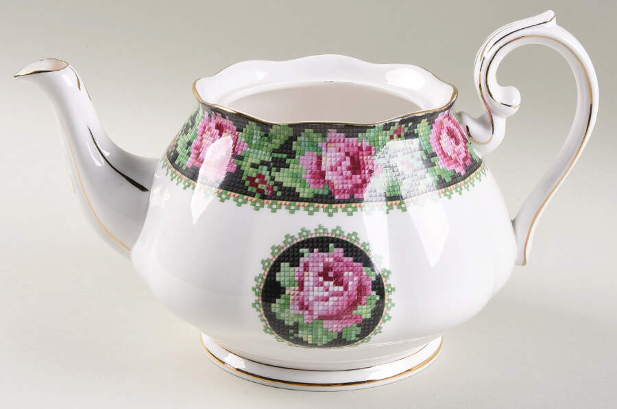 Needle Point Teapot No Lid by Royal Albert-1
