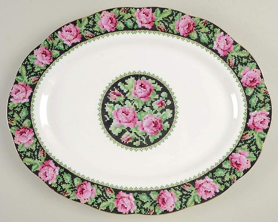Needle Point 15" Oval Serving Platter by Royal Albert-1