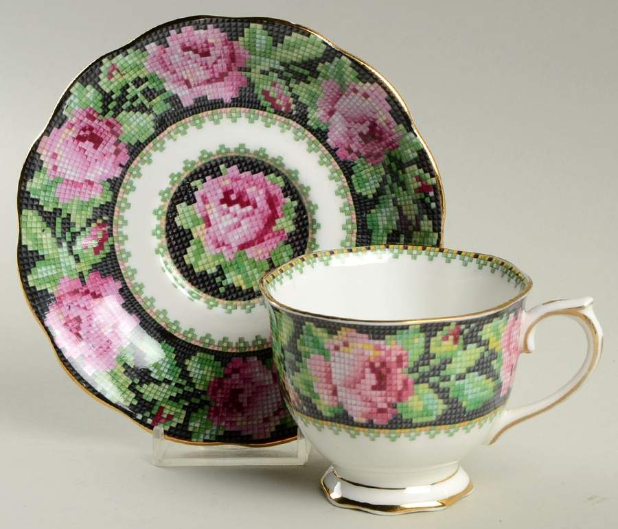 Needle Point Footed Cup & Saucer Set by Royal Albert-1