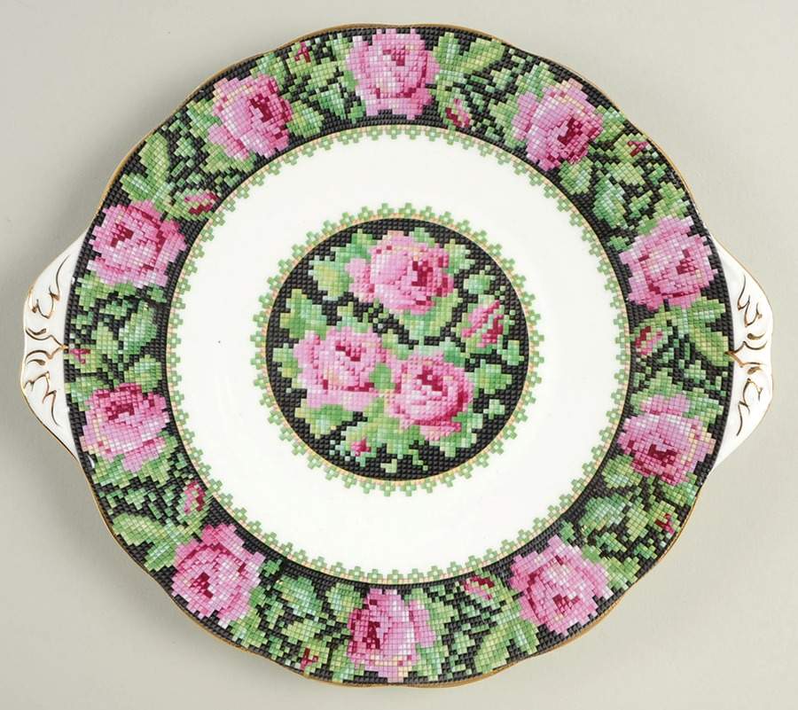 Needle Point Handled Cake Plate by Royal Albert-1