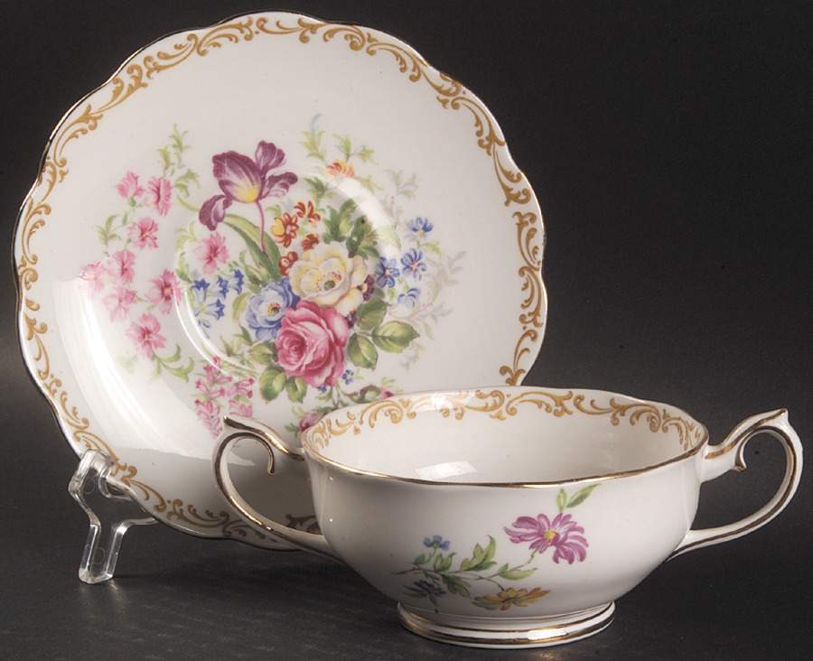 Nosegay Footed Cream Soup Bowl & Saucer Set by Royal Albert-1