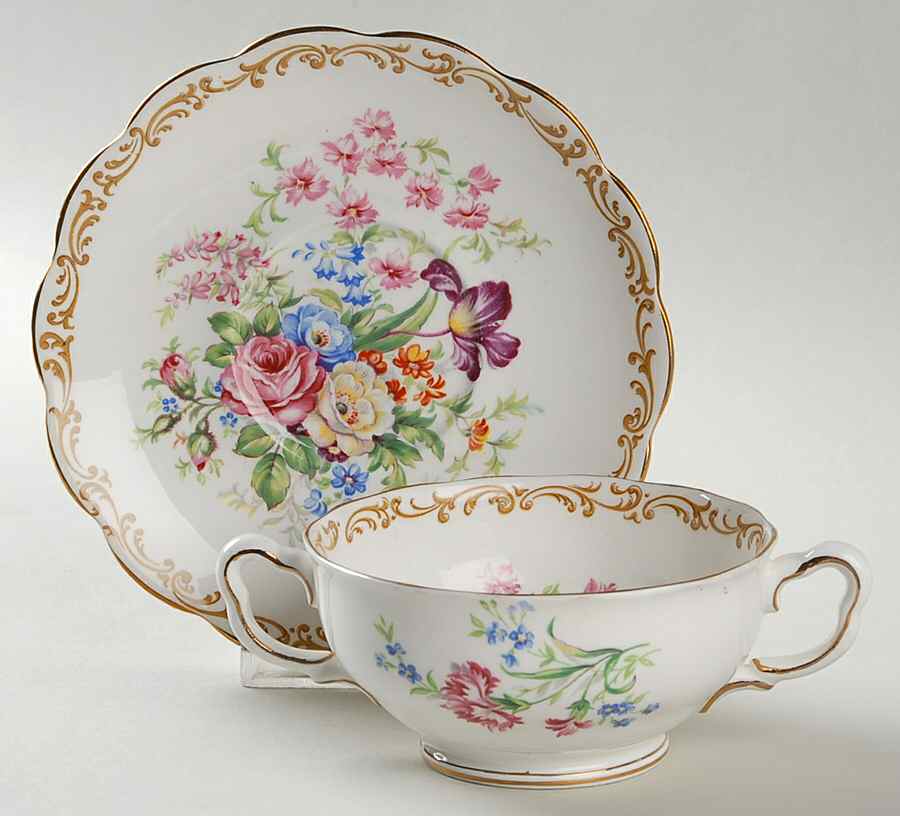 Nosegay Footed Cream Soup Bowl & Saucer Set by Royal Albert-1