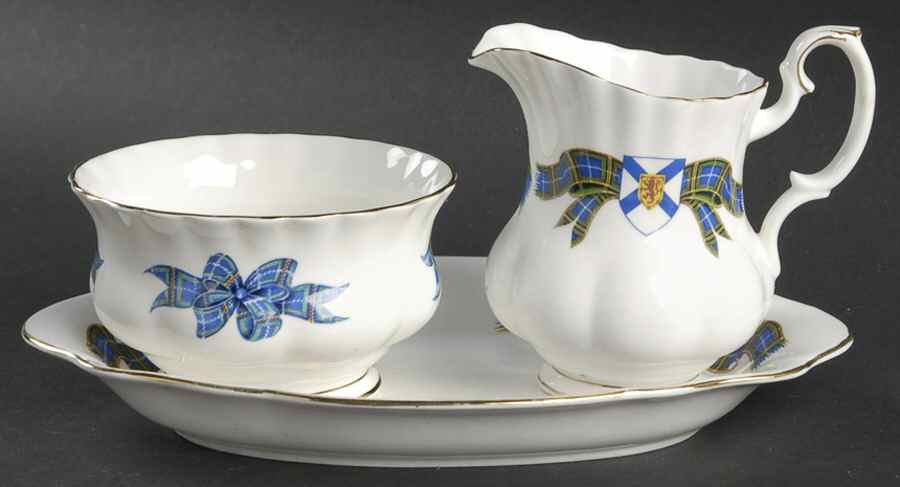 Nova Scotia Tartan Mini Creamer & Open Sugar with Tray by Royal Albert-1