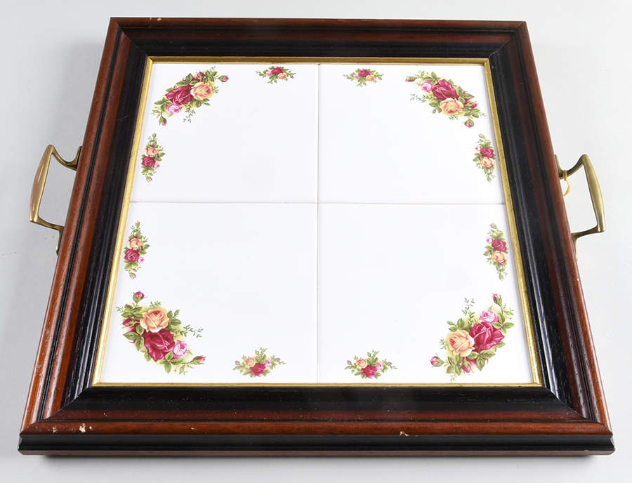 Old Country Roses Square Wood Tray with Tile Insert by Royal Albert-1