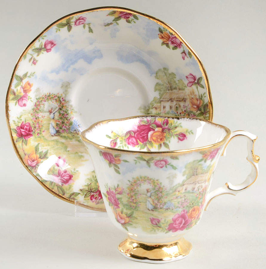 Old Country Roses Garden Scene Footed Cup & Saucer Set by Royal Albert-1