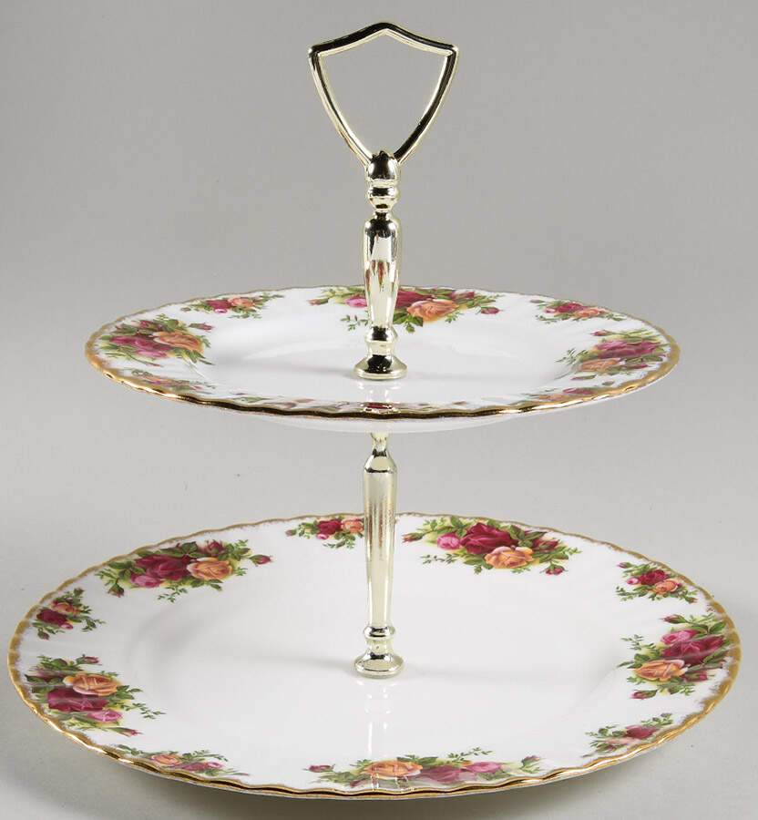 Old Country Roses 2 Tiered Serving Tray (Dinner & Salad Plate) by Royal Albert-1