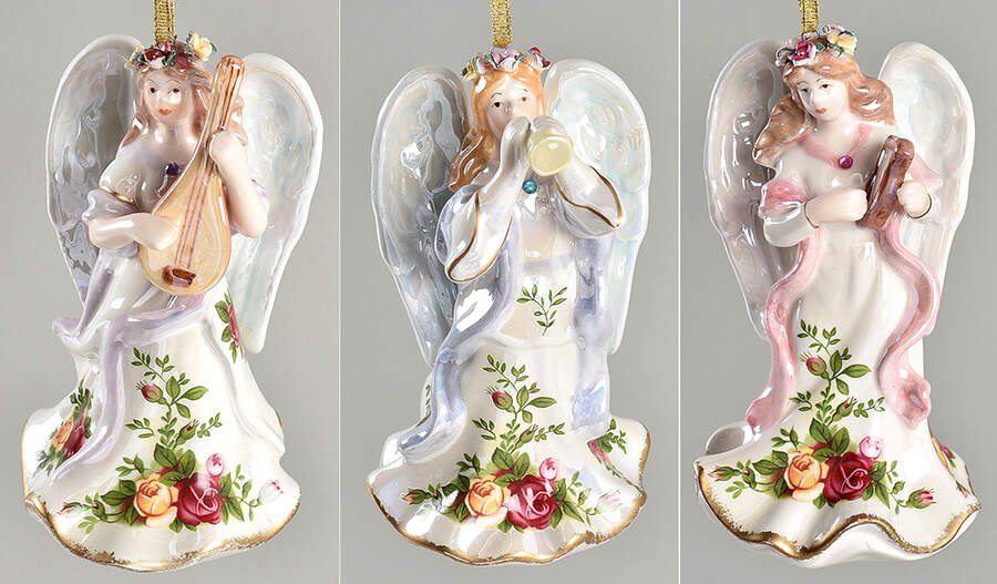 Old Country Roses Musical Angel Ornament - Set of 3 by Royal Albert-1