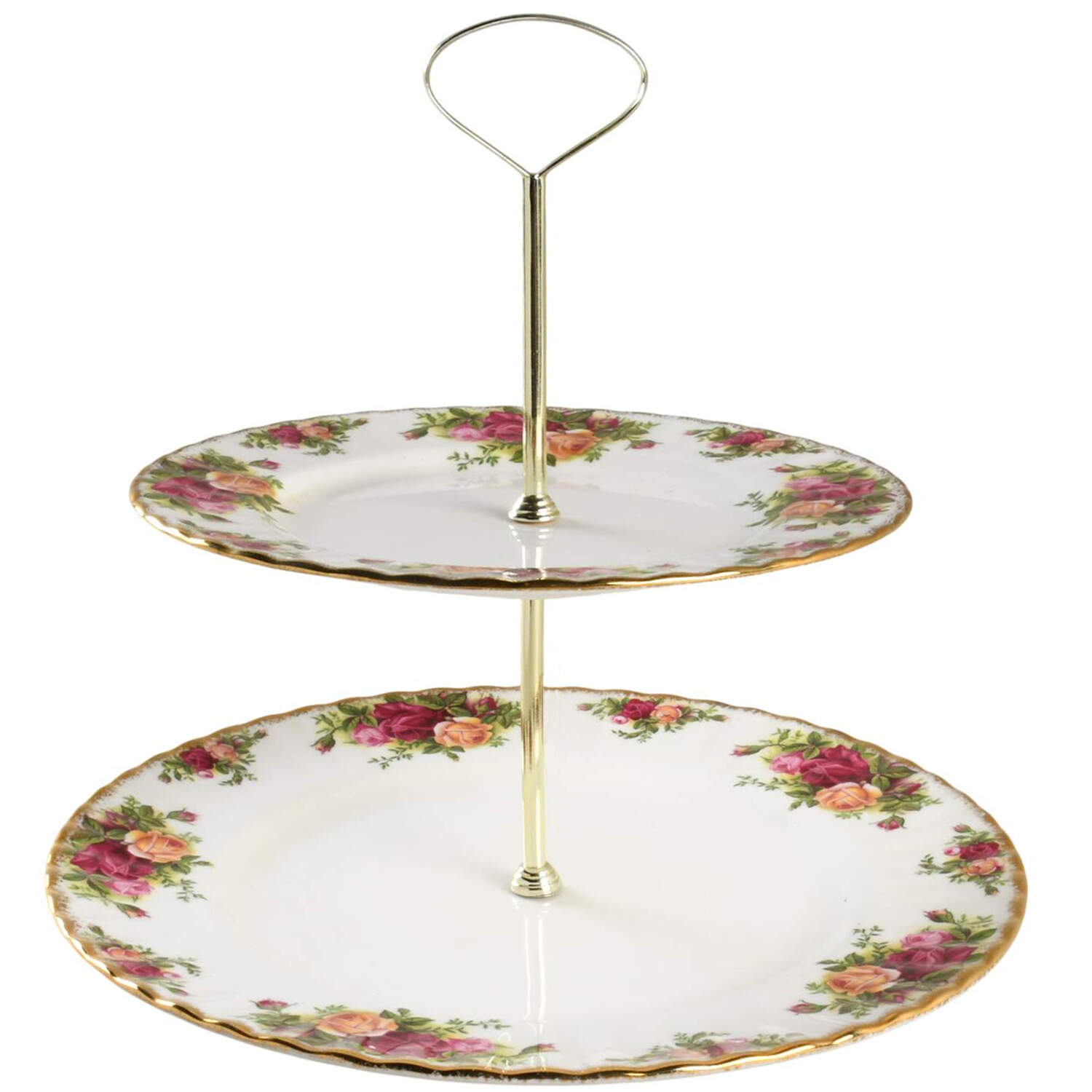 Old Country Roses 2 Tiered Serving Tray (Dinner & Salad Plate) by Royal Albert-1