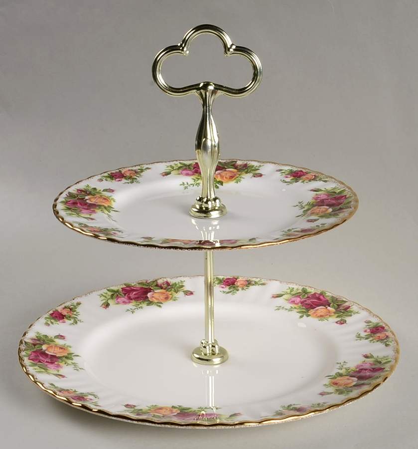 Old Country Roses 2 Tiered Serving Tray (Dinner & Salad Plate) by Royal Albert-1
