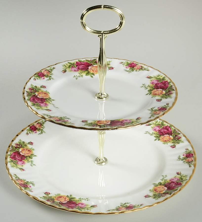 Old Country Roses 2 Tiered Serving Tray (Dinner & Salad Plate) by Royal Albert-1