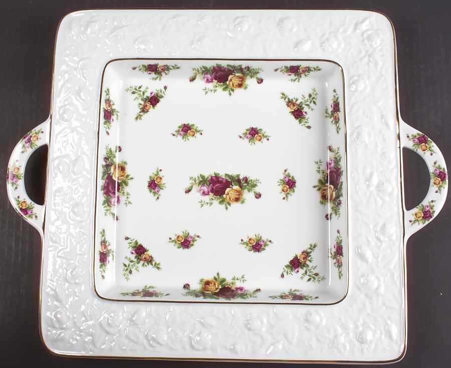 Old Country Roses 18" Sculptured Square Serving Platter by Royal Albert-1