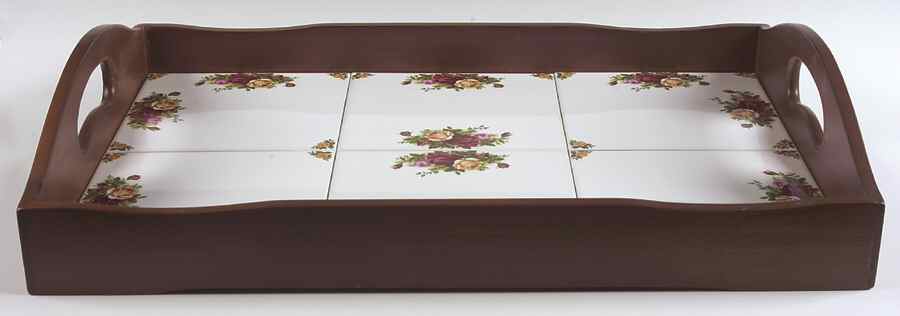 Old Country Roses Rectangular Wood Tray with Tile Insert by Royal Albert-1
