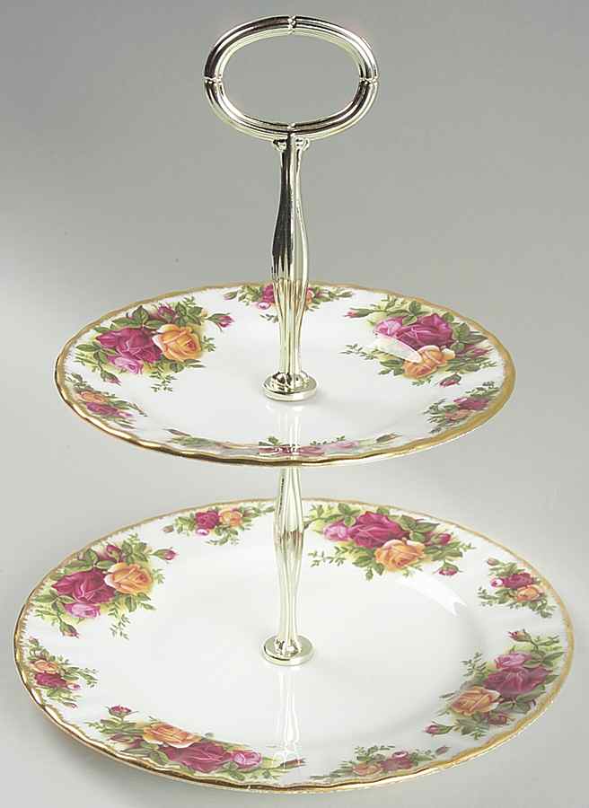 Old Country Roses 2 Tiered Serving Tray (Dinner&Bread/Butter Plate) by Royal Albert-1