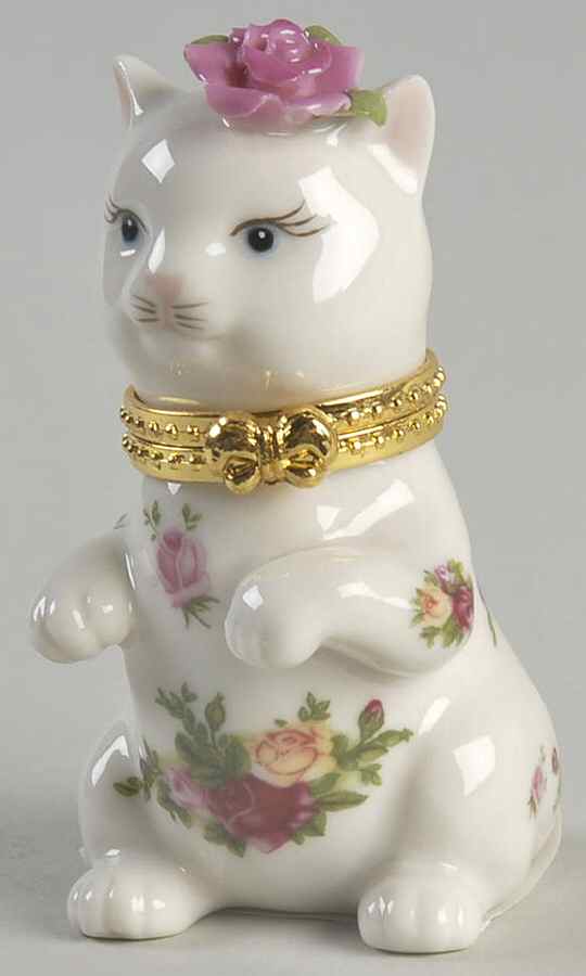 Old Country Roses Cat Shaped Hinged Box by Royal Albert-1