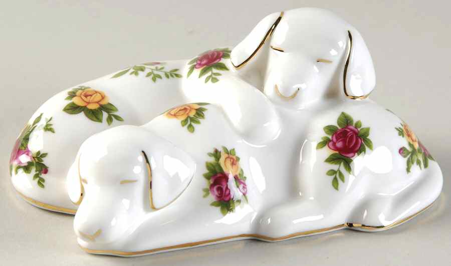Old Country Roses Puppies Sleeping Paperweight by Royal Albert-1