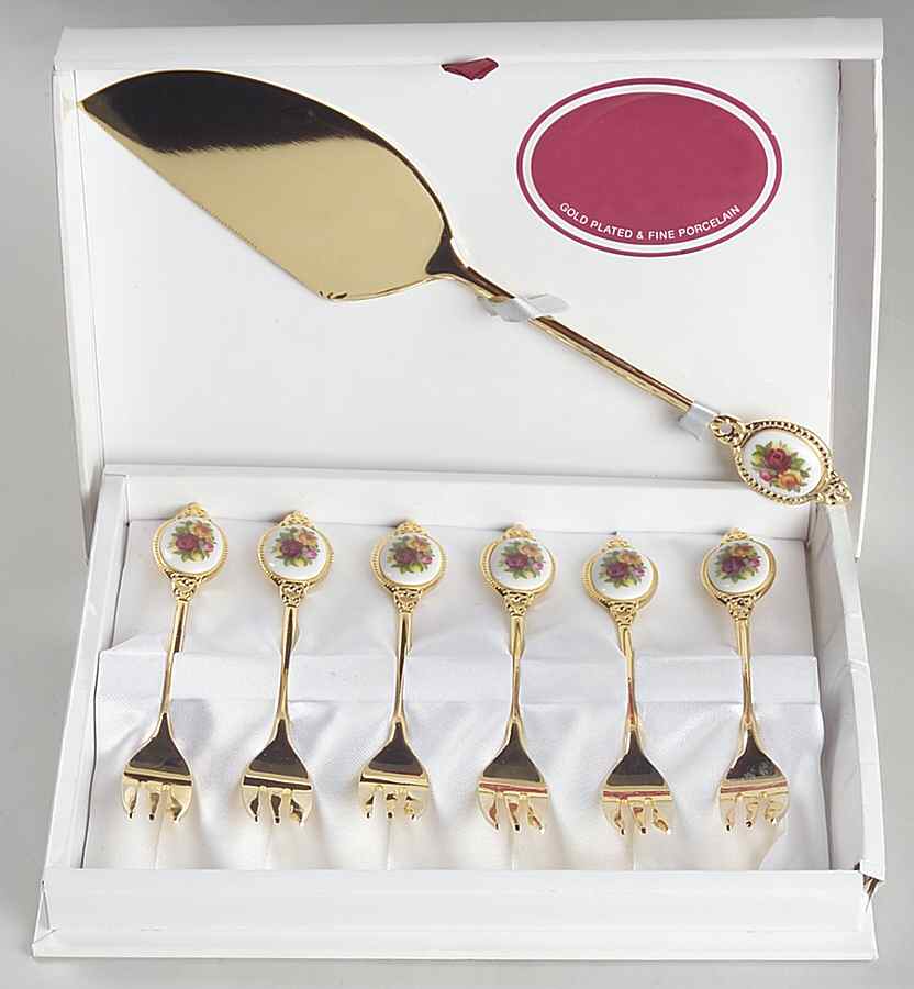 Old Country Roses 7 Piece Cake Set (Server and 6 Forks) by Royal Albert-1
