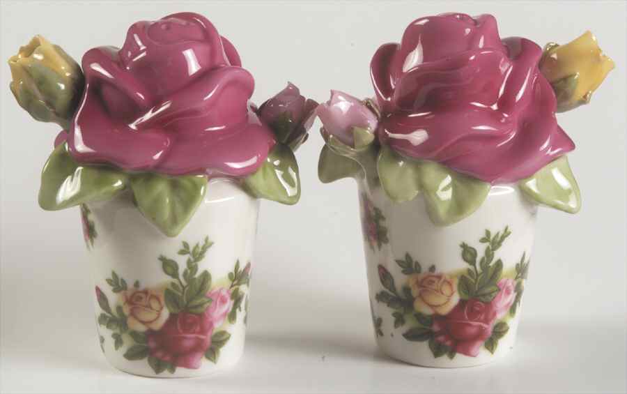 Old Country Roses Sculpted Salt & Pepper Set by Royal Albert-1
