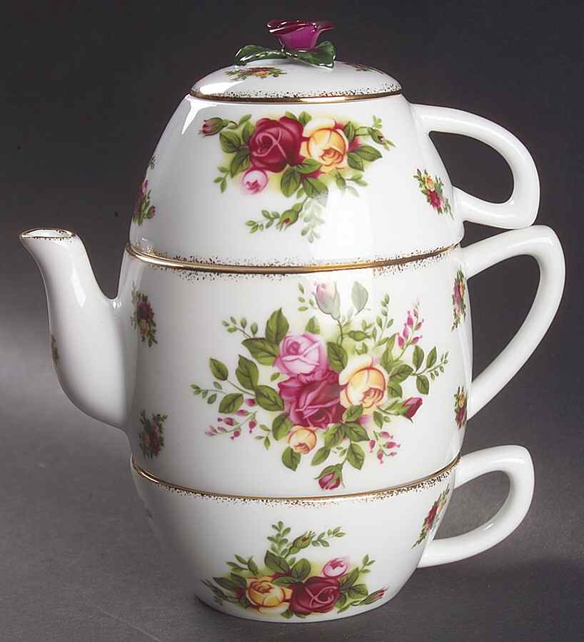 Old Country Roses Tea for Two-(2 Cups,Open Teapot, Lid) by Royal Albert-1