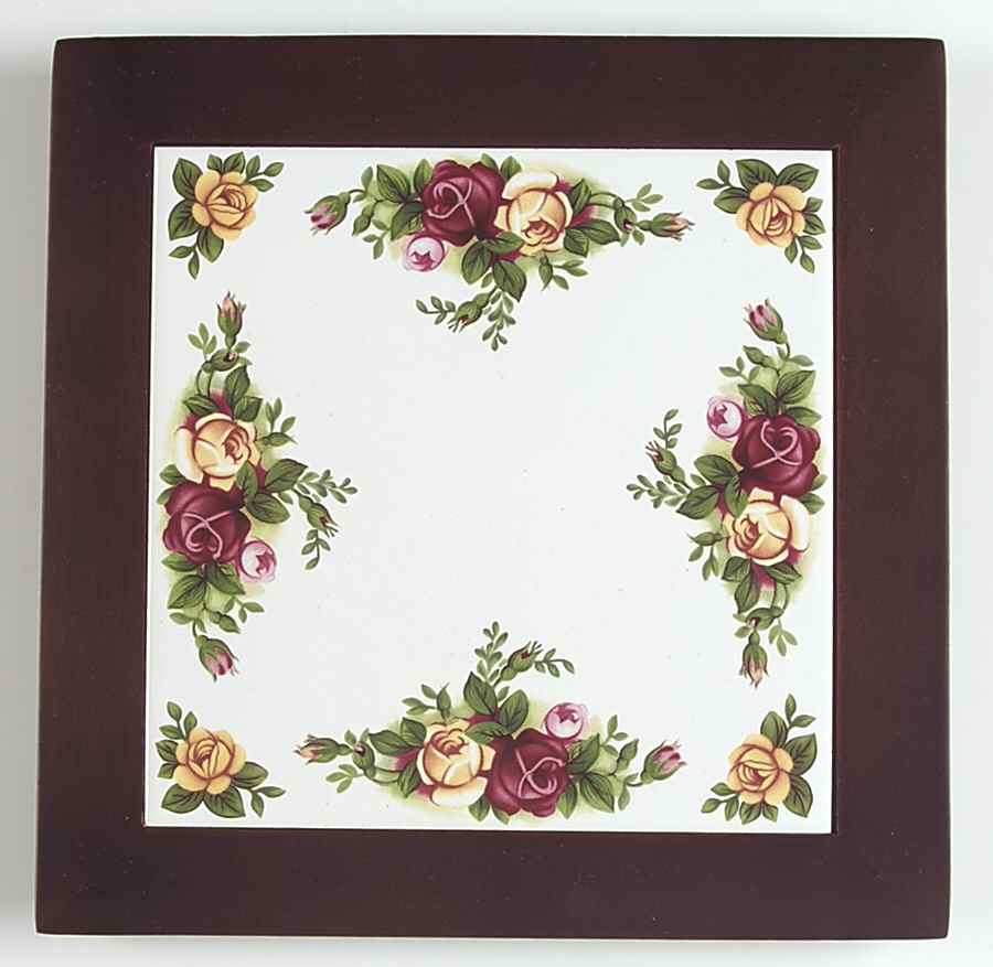 Old Country Roses Square Tea Tile with Wood Frame and Tile Insert by Royal Albert-1