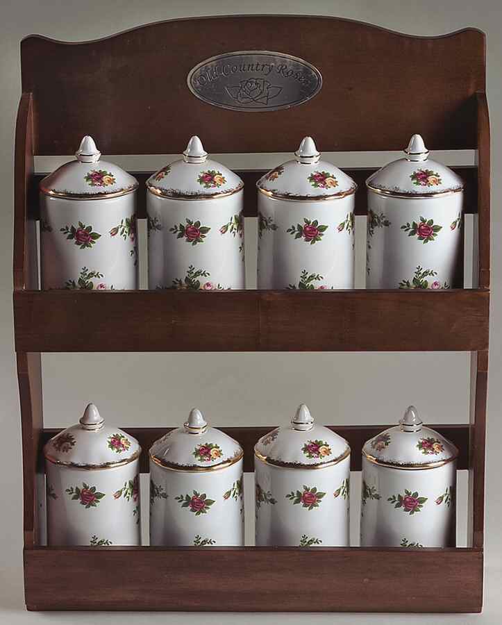 Old Country Roses Spice Jar Set with Wood Stand by Royal Albert-1