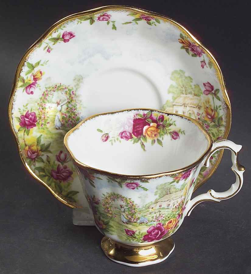 Old Country Roses Garden Scene Footed Cup & Saucer Set by Royal Albert-1