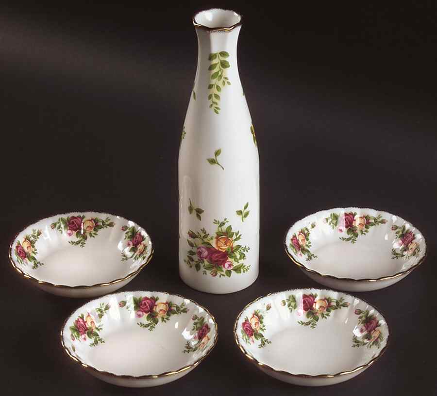 Old Country Roses Open Oil Bottle/Jar with 4 Dip Bowls by Royal Albert-1