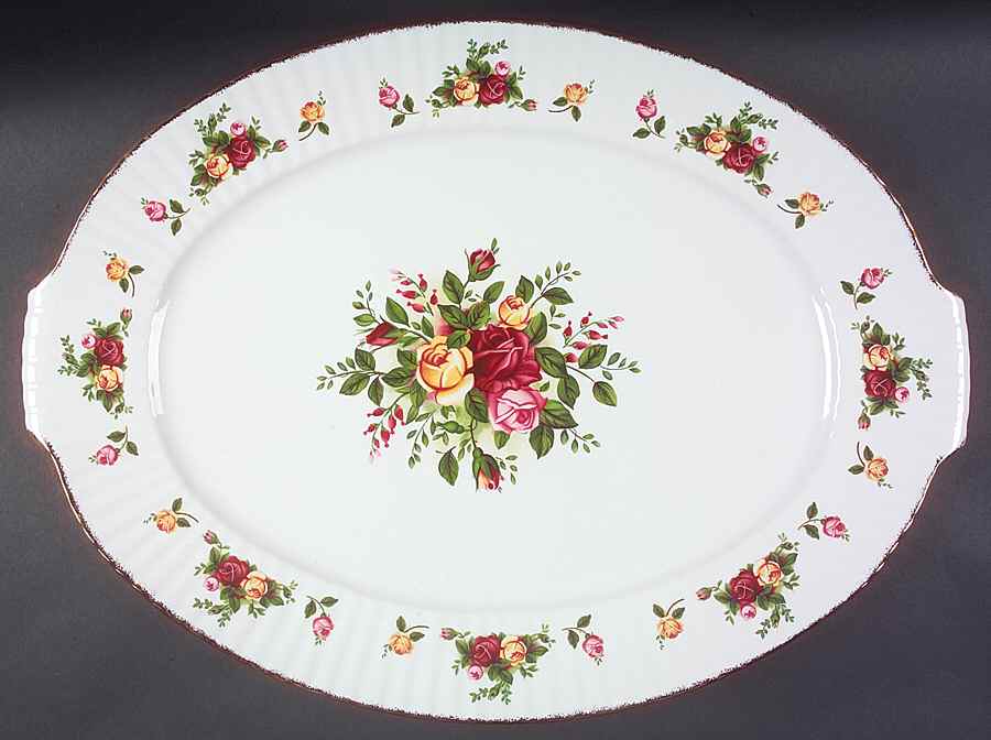 Old Country Roses 21" Oval Fluted Handled Serving Platter by Royal Albert-1