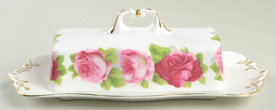 Old English Rose (Brushed Gold Trim) 1/4 Lb Covered Butter by Royal Albert-1