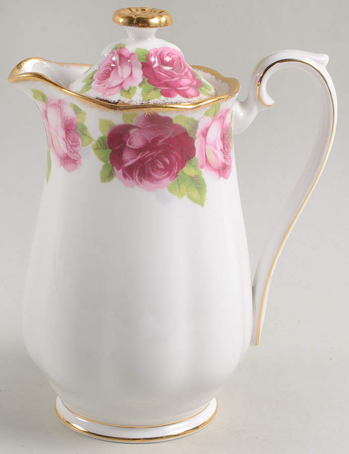Old English Rose (Brushed Gold Trim) Hot Water Jug & Lid by Royal Albert-1
