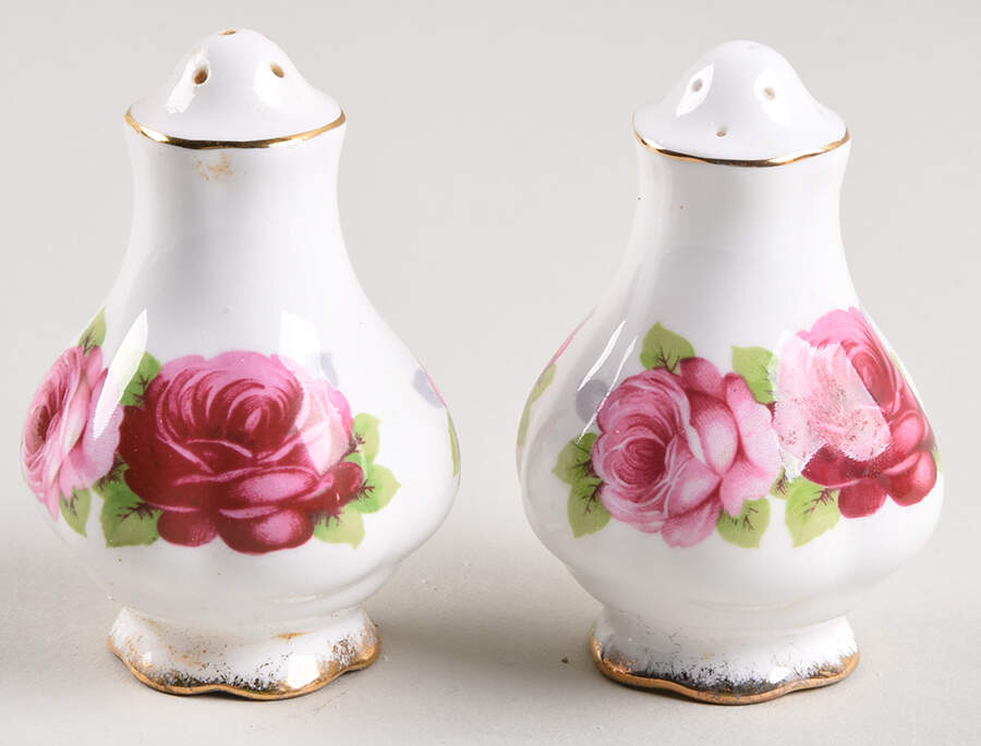 Old English Rose (Brushed Gold Trim) Salt & Pepper Set by Royal Albert-1